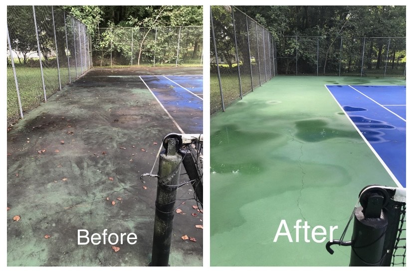 Outdoor sports court cleaning